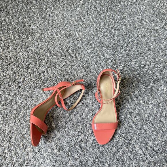 MICHAEL KORS Size 6 M Ava Mid Patent Leather Sandals Strappy Coral Orange New - Picture 1 of 7